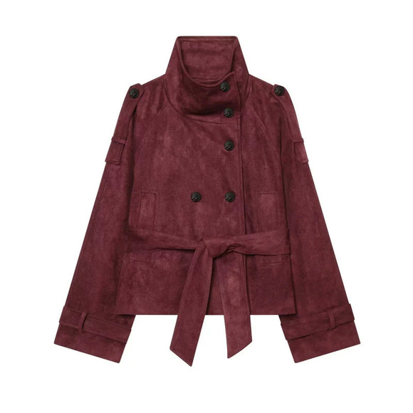 Tops - ZARA Double Breasted Stand Collar Belted Trench Coat